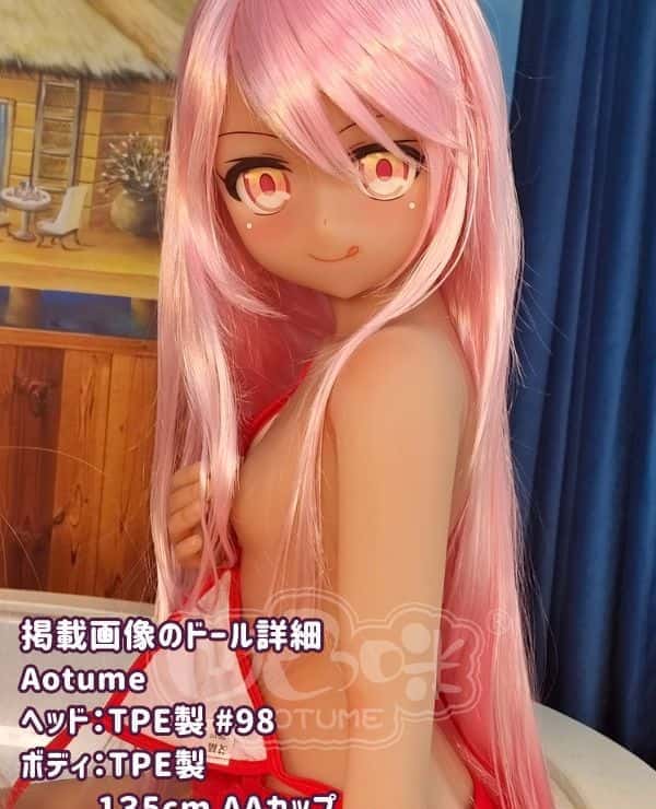 Aotume 135cm #98 Head Tan TPE Love Doll AA Cup Slim Type - Anime Doll with Selectable Head and Body Materials Sex Doll The image shown is made of TPE and is a cost-effective product